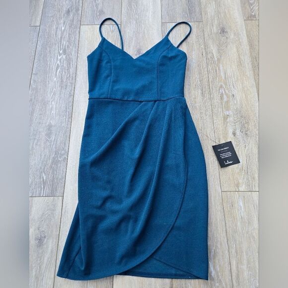 Nwt new Lulus Bodycon teal low cut,  spaghetti straps low cut mini - Picture 4 of 13